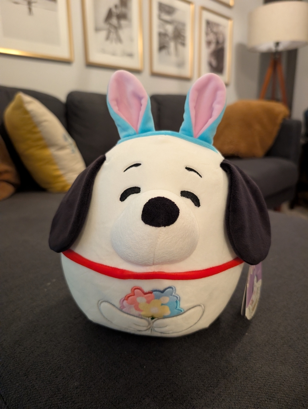 Squishmallows Plush Snoopy with Pink & Blue Bunny Ears / Flower Bouquet Peanuts